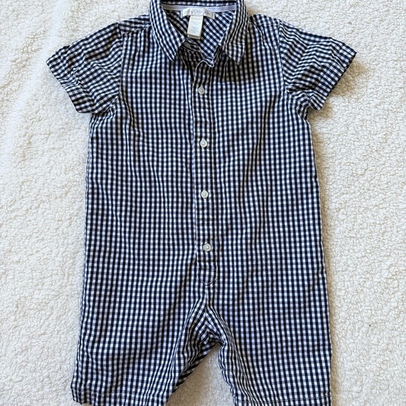 Pottery Barn Kids Other - Pottery Barn Kids Black & White Gingham Baby Romper 100% Cotton 12-18 months
